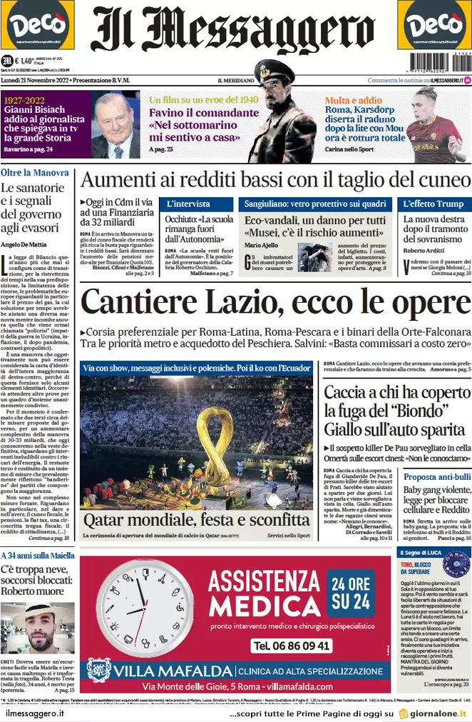 Prime Pagine Giornali Novembre Manovra Scontro Sul Taglio Del