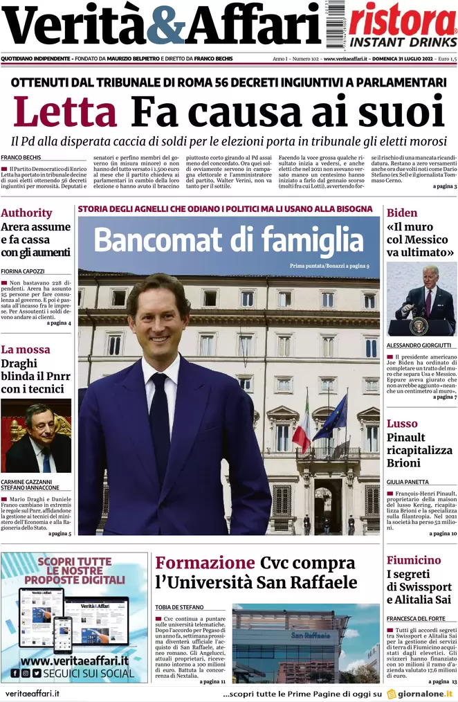 Prime Pagine Giornali Economici 31 Luglio Allarme Pnrr E La Causa Di