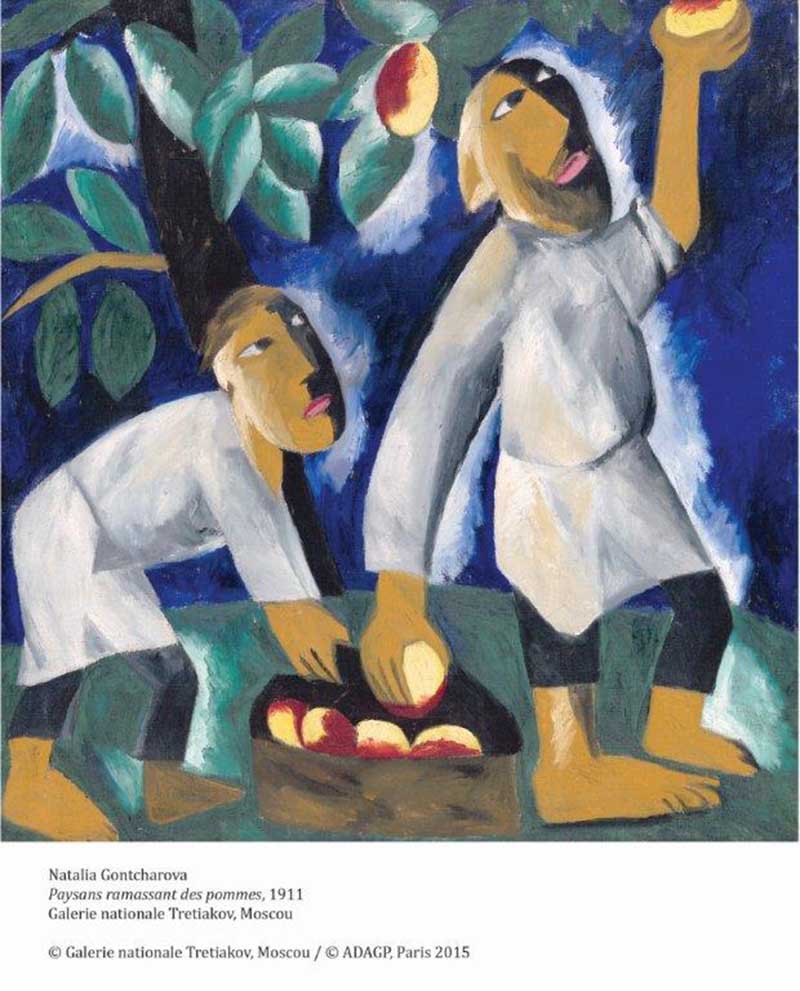 Natalia Gontcharova Paysans ramassant des pommes, 1911 Galerie nationale Tretiakov, Moscou