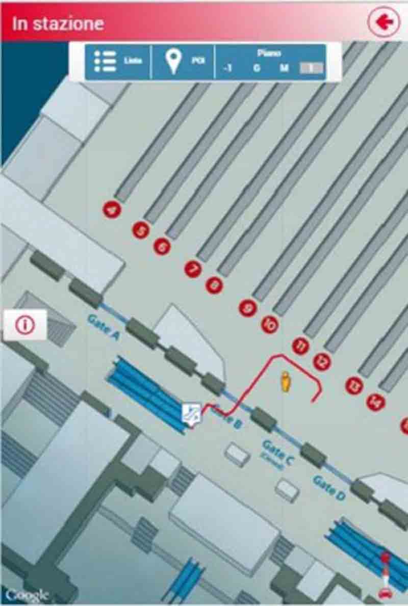 L’applicazione, già attiva e disponibile in 9 lingue, funziona tramite la rete wi-fi dello scalo ferroviario e consente di trovare la propria posizione su una mappa georeferenziata con tutti gli spazi della struttura, cercare il Punto di Interesse desiderato (ascensori, biglietteria, binari, deposito bagagli, scale mobili,…) e visualizzare il percorso per giungere alla destinazione desiderata
