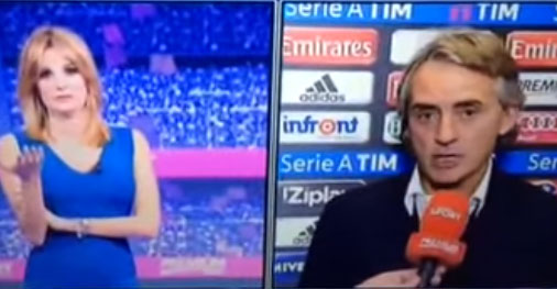 Mancini lite in diretta tv con Mikaela Calcagno dopo il derby col Milan