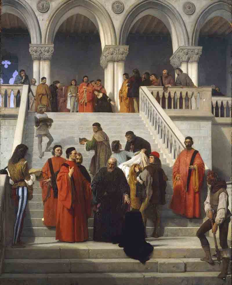 Francesco Hayez 24 Gli ultimi momenti del doge Marin Faliero sulla scala detta del piombo, 1867 olio su tela, cm 238 x 192 Milano, Pinacoteca di Brera