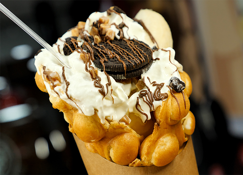 Egg waffle ice cream cone Deliveroo ape