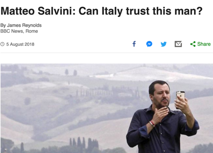 Salvini visto dalla Bbc: "emulo" di Mussolini, potente, cruciale per futuro Ue