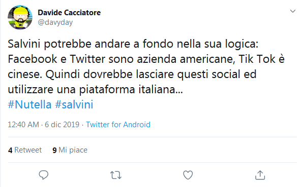 Screenshot 2019 12 06 (1) Davide Cacciatore su Twitter Salvini potrebbe andare a fondo nella sua logica Facebook e Twitter [...]