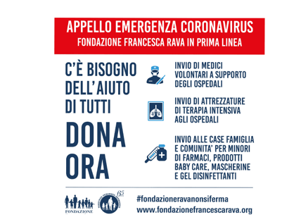 Coronavirus, Fondazione Francesca Rava in prima linea