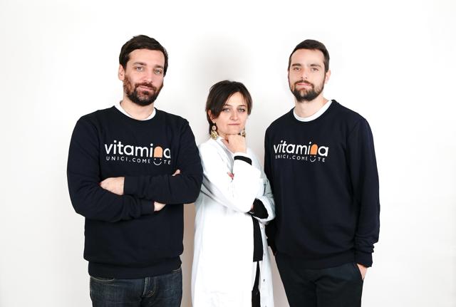 La Dott.sa Giovanna Geri tra Filippo Sala e Marco Saccenti, della startup Vitamina