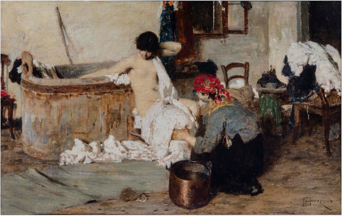 10. Favretto G.   Il bagno, 1884, olio su tela 30 x 48 cm