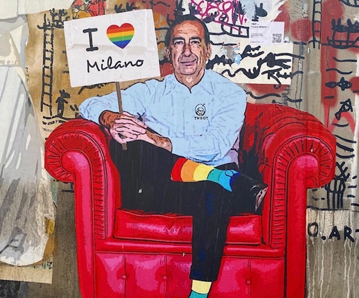 Beppe Sala murale di TV Boy