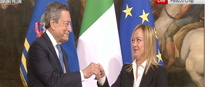 Passagio consegne Giorgia Meloni e Mario Draghi