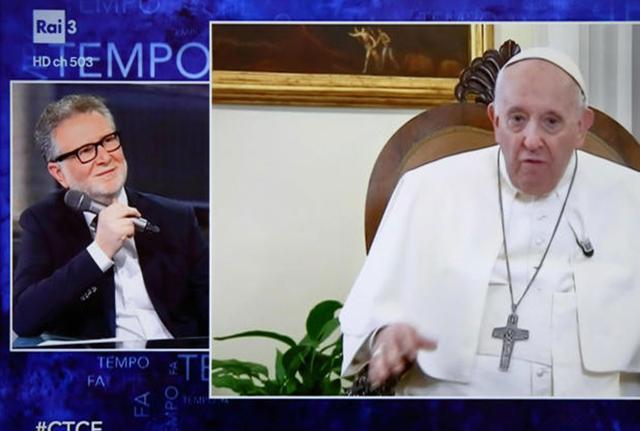 Papa Francesco, in collegamento durante "Che tempo che fa" con Fabio Fazio