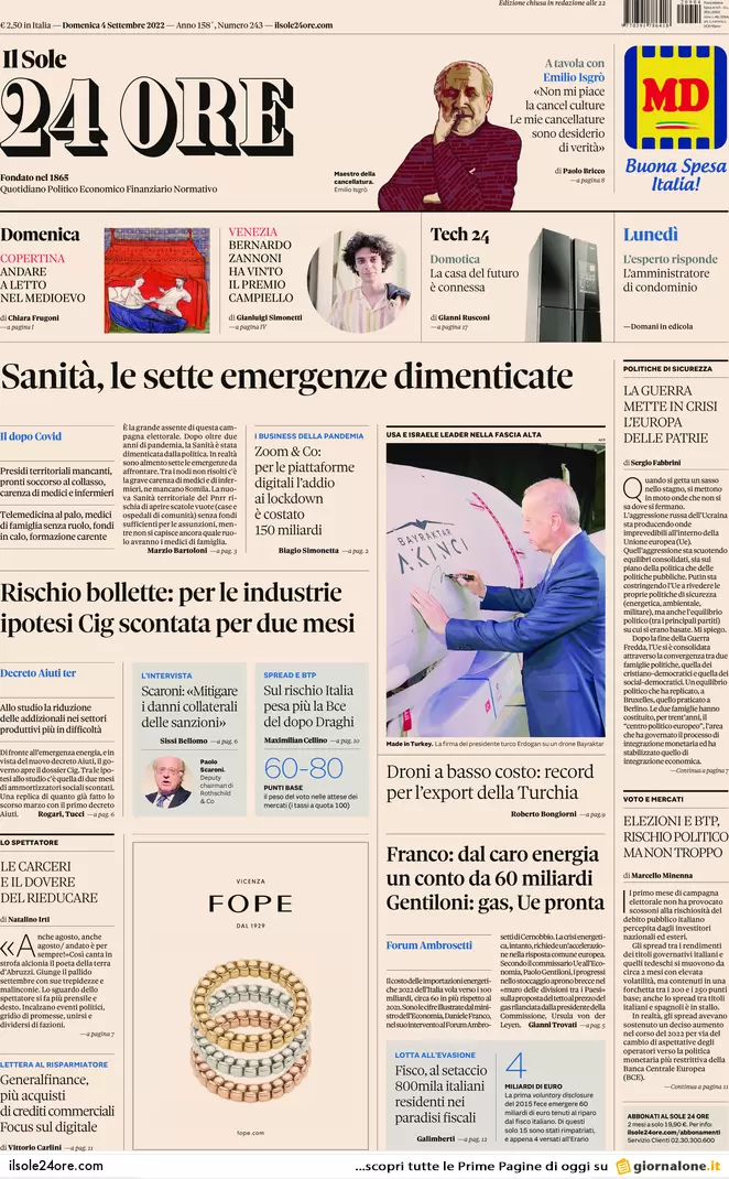 Prime pagine giornali economici 4 settembre Sanità 7 emergenze dimenticate Affaritaliani it