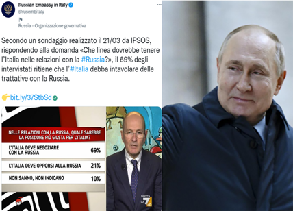 Guerra Ucraina, ambasciata russa in Italia rilancia sondaggi Pagnoncelli-La7