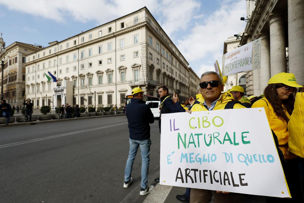 Manifestazione davanti a Palazzo Chigi di Coldiretti contro OGM