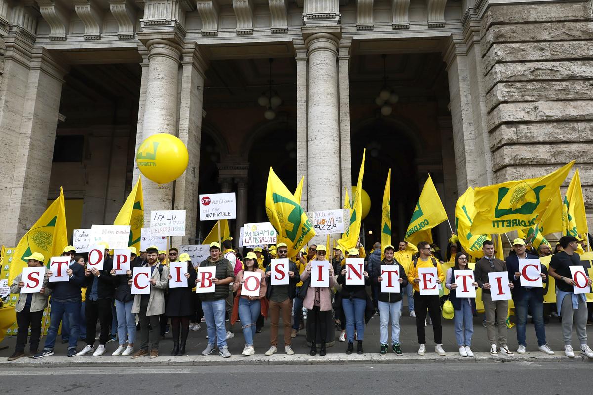 Manifestazione davanti a Palazzo Chigi di Coldiretti contro OGM