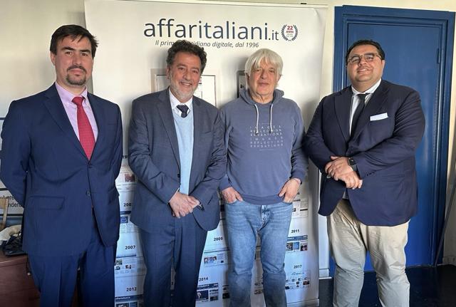 In foto da sinistra a destra: Fabio Massa, Paolo Ardito, il direttore di Affaritaliani.it Angelo Maria Perrino e Marcello Antelmi 