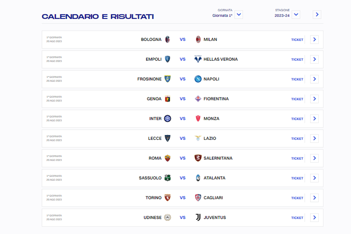 calendario serie A 1 GIORNATA