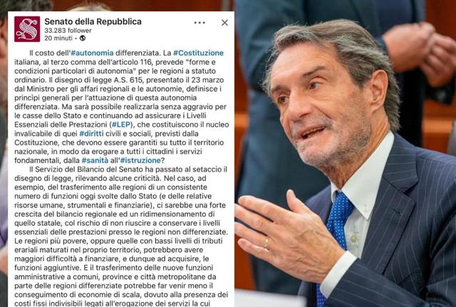 Il Senato stronca su Linkedin l'autonomia, Fontana. "Burocrati remano contro"