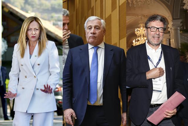 Giorgia Meloni, Antonio Tajani e Giancarlo Giorgetti