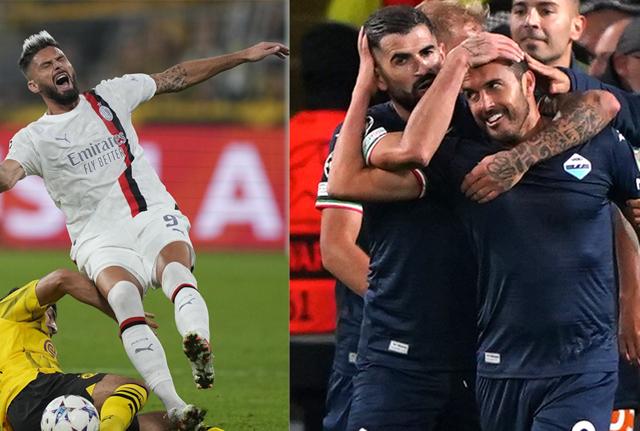 Il Milan spreca a Dortmund e torna a casa con un pareggio (foto Laresse) - La Lazio vince in rimonta sul campo del Celtic Glasgow foto Ipa)