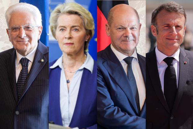 Sergio Mattarella Ursula VonDerLeyen Olaf Scholz Emmanuel Macron