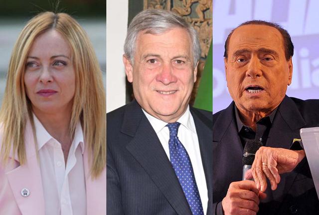 Giorgia Meloni, Antonio Tajani e Silvio Berlusconi