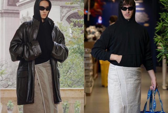 Da sinistra: look Balenciaga e Ikea