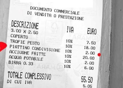 Liguria, 2€ per un piattino vuoto. Selvaggia Lucarelli pubblica lo scontrino