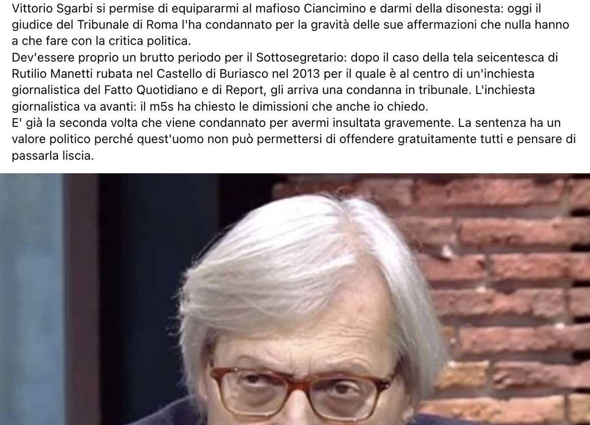 sgarbi raggi condanna