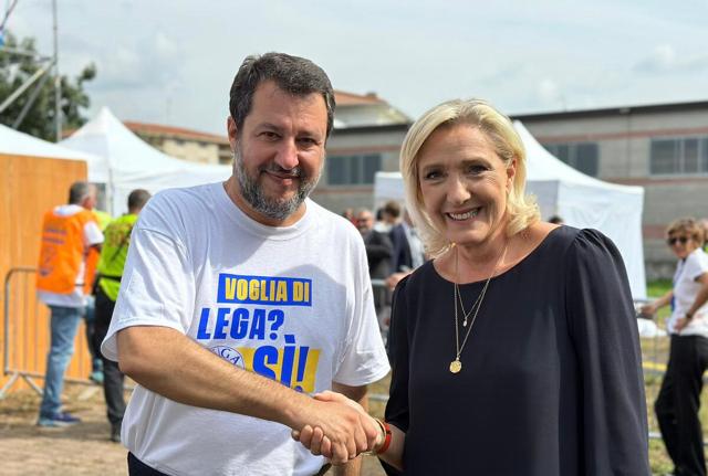 Matteo Salvini e Marine Le Pen a Pontida