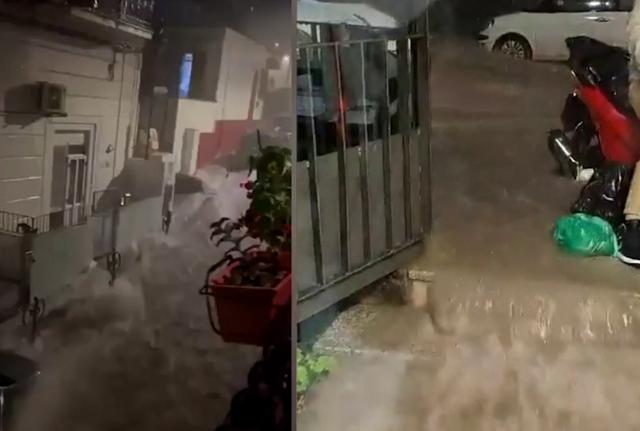 Nubifragio a Ischia, strade allagate e scooter ribaltati: l'acqua trascina via tutto