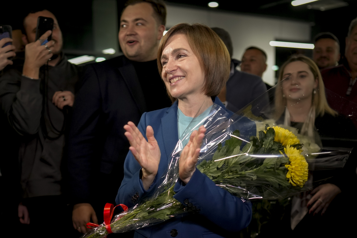 l presidente moldavo Maia Sandu durante le elezioni presidenziali a Chisinau, in Moldavia