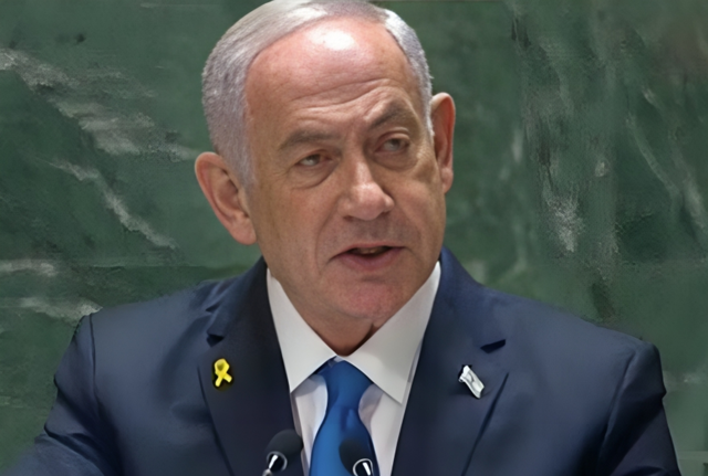 Benjamin Netanyahu durante il discorso all'assemblea dell'ONU