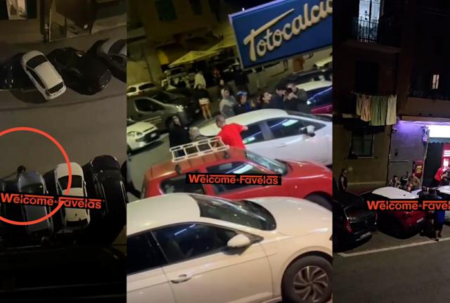 Prende a bastonate le macchine spaccando tutti i vetri, poi l'arrivo della folla infuriata. Follia a Genova. 