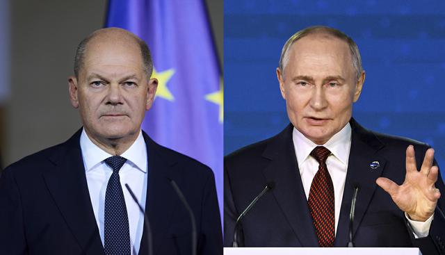 Olaf Scholz e Vladimir Putin