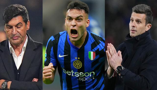 Paulo Fonseca, Lautaro Martinez, Thiago Motta (foto Lapresse)