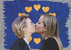 Bacio tra Meloni e Ursula von der Leyen, ecco il "kiss" virale nel nuovo murale di Tvboy